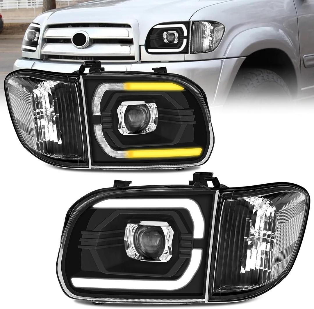 ELH 500% Brighter LED SEQ DRL Projector Headlight Assembly Fit For 2005 2006 Toyota Tundra Head Lamps 2005-2007 Sequoia Pickup Double/Crew Cab