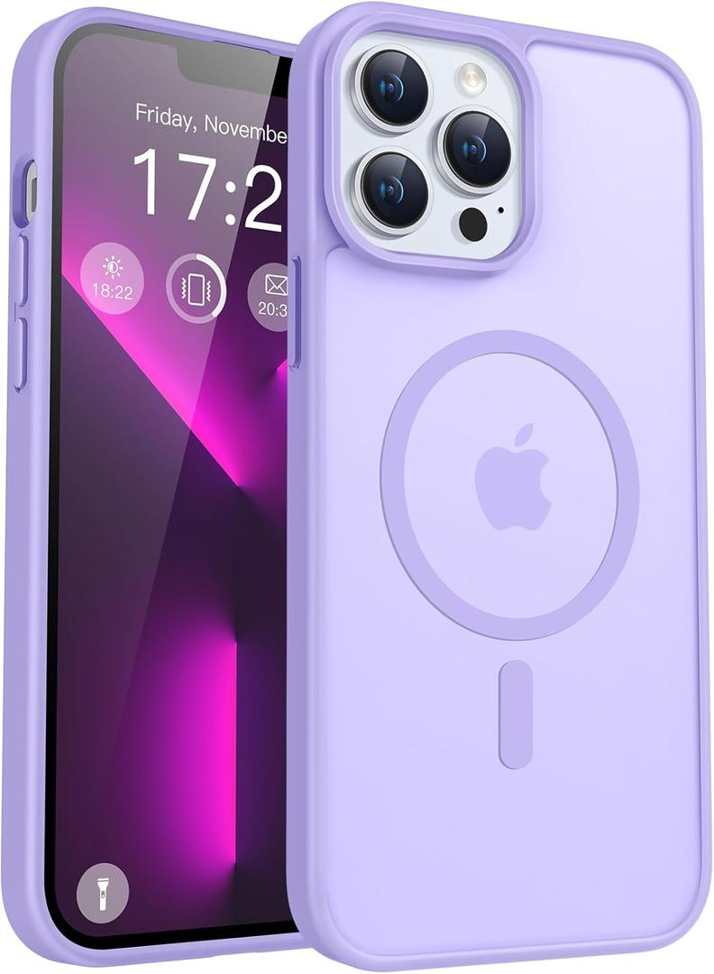 for iPhone 13 pro Phone Case, Compatible with Magnetic, Military Grade Drop Protection Translucent Matte Shockproof Anti-Scratch/Anti-Fingerprint Case for iPhone 13 pro (Light Purple)