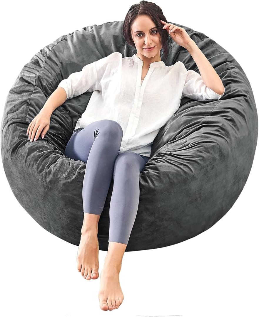 3 Feet Bean Bag Chair - BeanBag Chairs for Adults, Living Room Furniture Sofa with Soft Micro Fiber Cover, Round Fluffy Couch for Bedroom College Dorm - Grey 