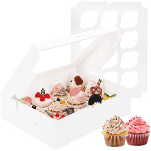 Moretoes 60PCS Cupcake Boxes with Window,Hold 12 Count Graduation Cupcake Containers for Grad Party Dessert Packaging (White)