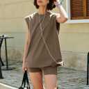 Nirovien Womens 2 Piece Lounge Set Two Piece Matching Set Workout Short Sets Tunic Tops High Waist Shorts (Brown, M)