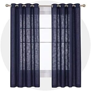Deconovo Grommet Faux Linen Window Drapes Linen Look Panels Solid Curtains for Living Room Semi Sheer Curtains Navy Blue 52x72 Inch 2 Panels
