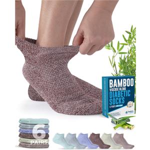 Doctor's Select Viscose Bamboo Ankle Diabetic Socks for Women and Men - 6 Pairs | Super Soft, Non Binding, Loose Wide Top Light Colors - 6 Pairs, Medium