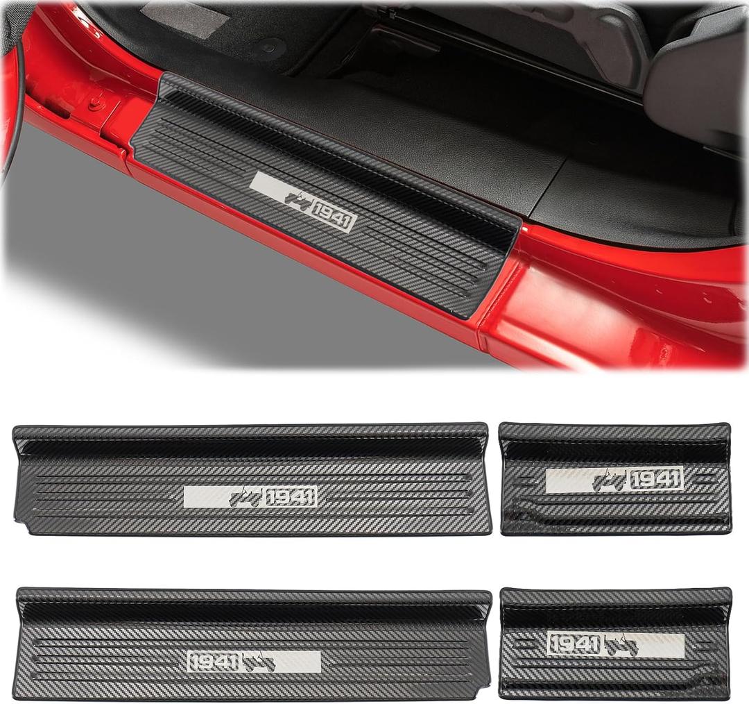 4PCS Door Sill Guards Compatible with Jeep Wrangler JL JLU 2018-2024 & Gladiator JT, Stainless Steel Material Carbon Fiber Door Sill Protector, Front and Rear Door Car Pedal Kick Protection