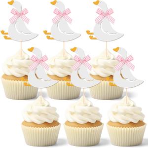 Honeydak 36 Pcs Silly Goose Cupcake Topper Silly Goose Baby Shower Decorations for Cake Decorations Birthday Party Supplies (Pink)