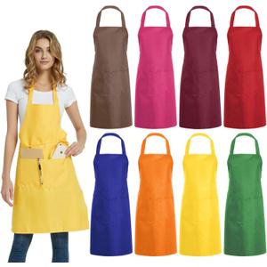 DUSKCOVE 8 PCS Plain Bib Aprons Bulk - Mixed Color Commercial Apron with 2 Pockets for Kitchen Cooking Restaurant BBQ Painting Crafting