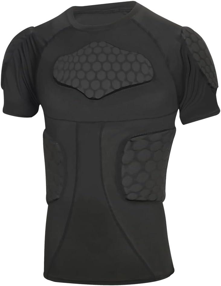 Padded Compression Shirt, Short Sleeve Football Protection Gear (Small)