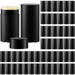 50 Pack Black Empty Deodorant Containers, 75ml/2.5oz, Bottom Filling, Refillable Deodorant Tubes Lipstick Balm Tubes Twisted, Plastic Oval for Homemade DIY Aromatherapy, Balm, Lotion