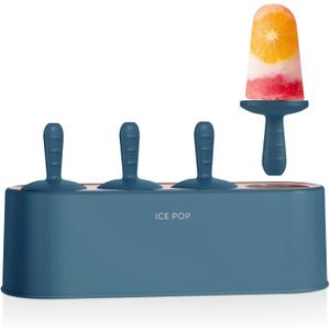 Popsicle Mold Set 4 Pieces Homemade Silicone Popsicle Maker Easy Release Ice Cream Molds Reusable DIY Pop Molds (Blue, IcyClassic Pops)