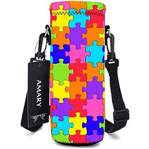 AMARY 750ML Neoprene Water Bottle Carrier Bag with Adjustable Shoulder Strap,Insulated Water Bottle Cover for Stainless Steel/Glass/Plastic Bottles 24OZ (Color puzzle)