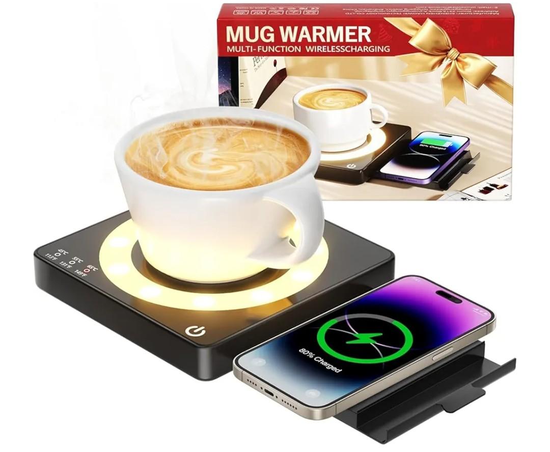 Coffee Mug Warmer, Smart Mug Warmer, 15W Wireless Phone Charging, 3 Heat Settings Temperature Controlled, 8H Auto Off, Candle Warmer, Safe for Heating Coffee, Beverage, Milk, Tea