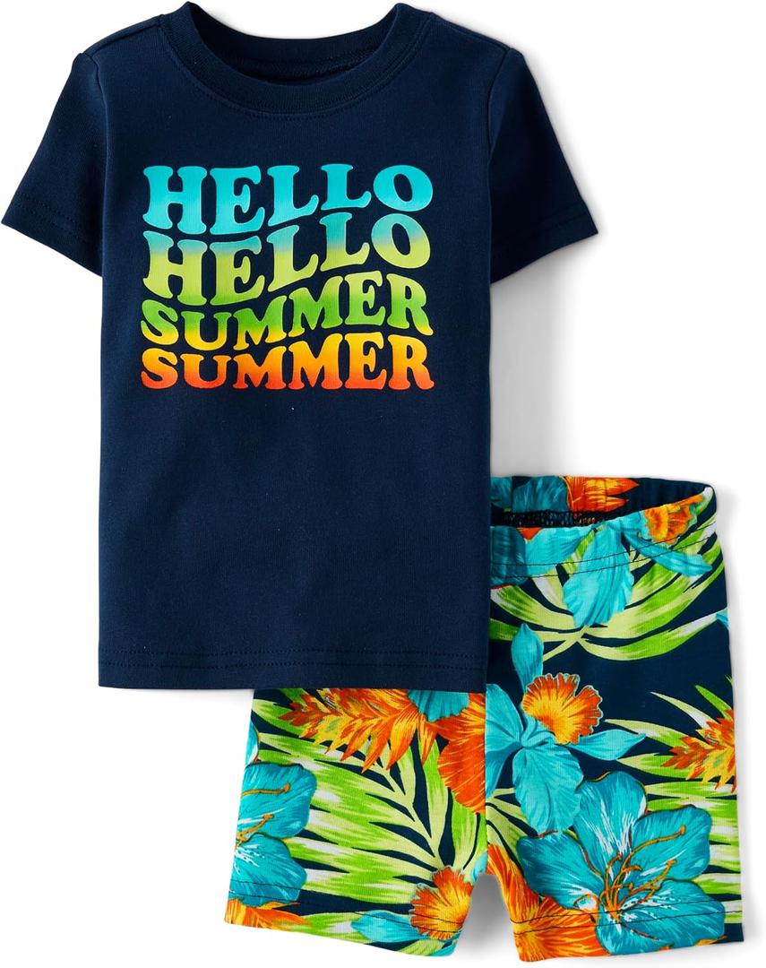 The Children's Place Baby-Boys And Toddler Short Sleeve Top and Shorts Snug Fit 100% Cotton 2 Piece Pajama Set, Size 0-3 M