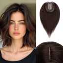 Rich Choices Hair Toppers for Women Real Human Hair 100% Human Remy Toppers NO Bangs for Women with Thinning on Top Clip in Hairpiece 4"x4.7"Lace Base 8 Inch #2 Dark Brown