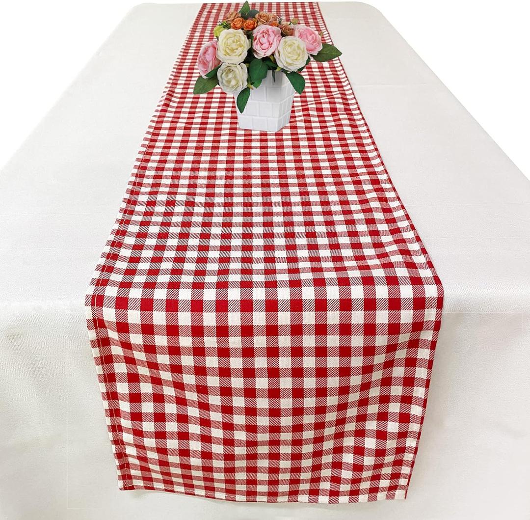 Red and White Gingham Table Runner - 72 Inch Cotton Checkered Plaid Table Runner for Home Kitchen Dinner Party Table Decorations - Valentines Day