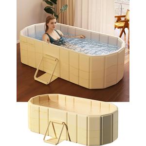 Portable Bathtub Ice Bath Tub - Foldable Collapsible Bathtub for Adult Shower Bathroom Hot SPA Soaking Cold Plunge Tub Freestanding Bathtub 59"Lx22"Wx20"H White