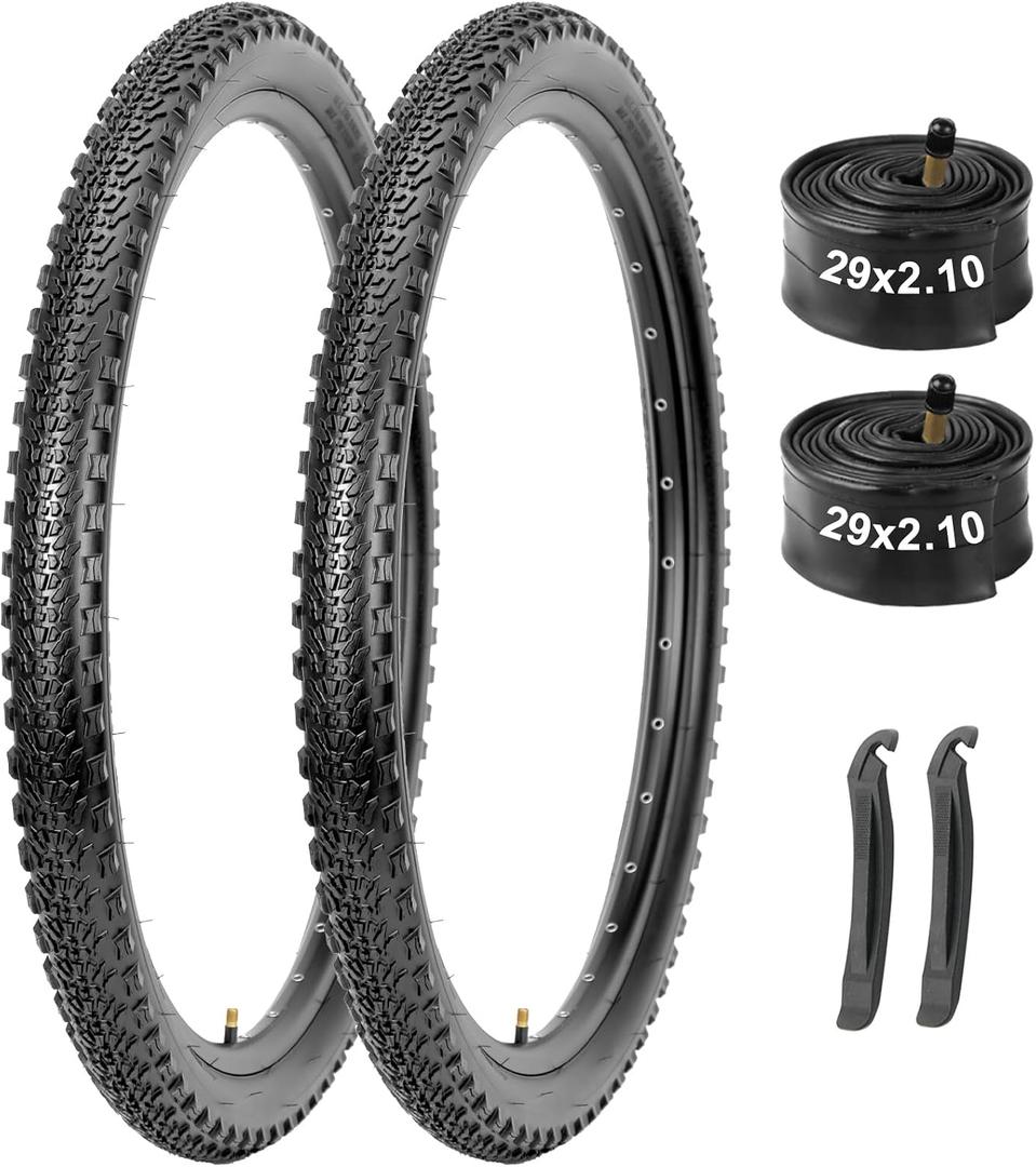 2-Pack Mountain Bike Tires & Tubes Set: 26/27.5/29-Inch Puncture-Protection MTB Tires with Heavy-Duty Butyl Inner Tubes & Tire Levers for Off-Road Cycling