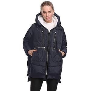 Women's Winter Thickened Down Jackets Long Down Coats Warm Parka with Hood (Deep Blue) Medium