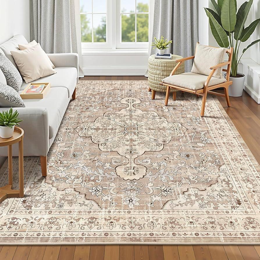 Pauwer Boho Washable Area Rug 9x12 Large Soft Living Room Bedroom Floor Carpet Mat Indoor Farmhouse Vintage Non Slip Accent Throw Rugs for Entryway Kitchen Dorm Dining Room