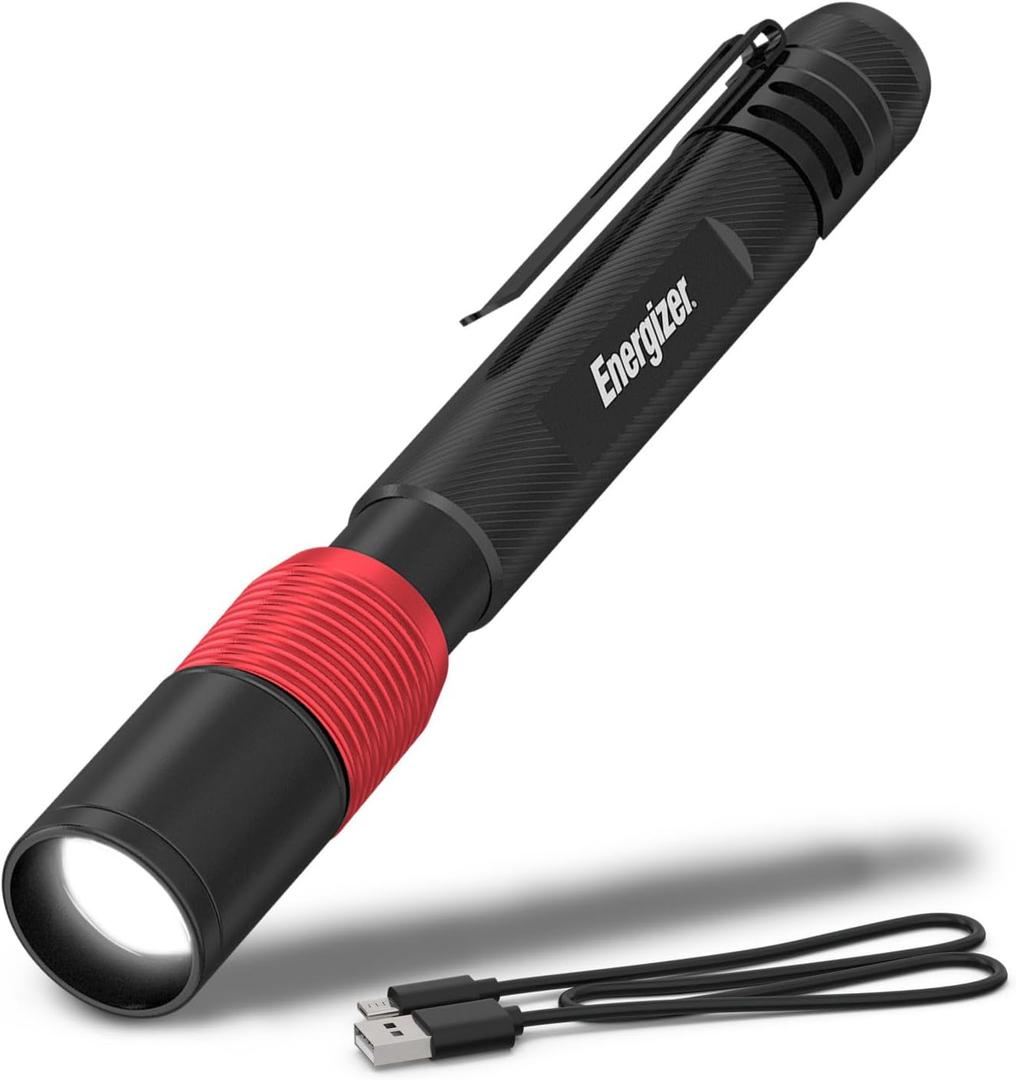 Energizer X-400 Pen light Flashlight Rechargeable, Bright Penlight IPX4 Water-Resistant, Lightweight and Durable, Rechargeable Flashlight, USB Charging Cable Included