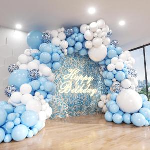 Blue and White Balloon Arch Kit, ADOINBY 140Pcs Pastel Light Blue and White Balloon Garland kit, 18 12 10 5 Inch Different Size Balloons for Baby Shower Birthday Gender Reveal Anniversary Decorations