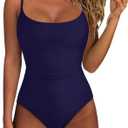 SUUKSESS Women One Piece Tummy Control Swimsuit Crisscross Backless Bathing Suit (Medium, Indigo Blue)