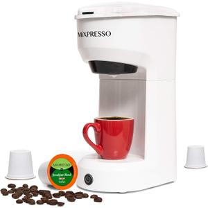 Mixpresso 2 in 1 Brewer Single Serve Coffee Maker for K Capsule and Ground Coffee, Single Cup Coffee Machine, Compact Size Mini Coffee Maker Quick Brew Technology 14oz White One Cup Coffee Maker