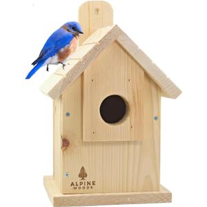 Wooden Bird Houses for Outside, Blue Bird Hanging Bird House for Garden Patio Decorative, Handmade Bluebird House Nesting Box Comes Fully Assembled, Size 6" x 6" x 9" - Made in USA