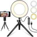 LED Ring Light 6" with Tripod Stand for Desk YouTube Video and Makeup, Mini Camera Light with Cell Phone Holder Desktop LED Lamp with 3 Light Modes & 11 Brightness Level (6 inch)