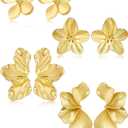 Gold Flower Statement Earrings for Women, 14K Gold Plated Large Irregular Leaf Floral, Big Chunky Dangle Earrings Set