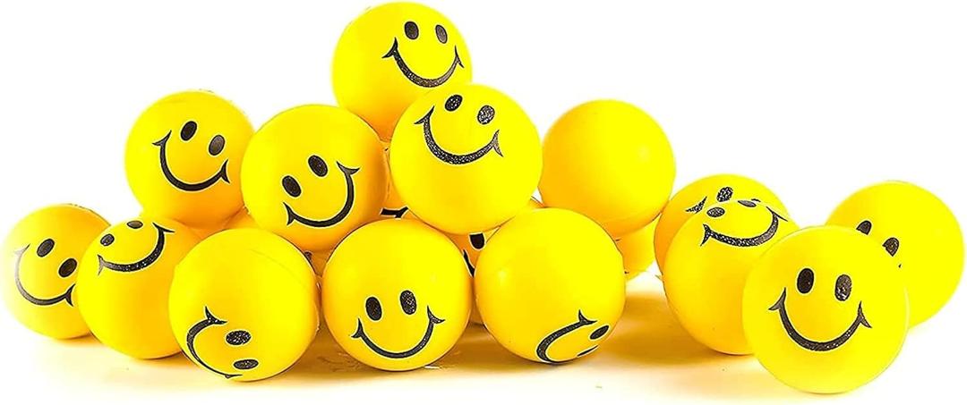 Neliblu 24 Pack Stress Balls for Kids and Adults - 2" Stress Ball in Bulk - Neon Yellow Squishy Balls with Smiley Faces - Fun Party Favors for Classroom, Goodie Bags, and Fidget Toys for Kids
