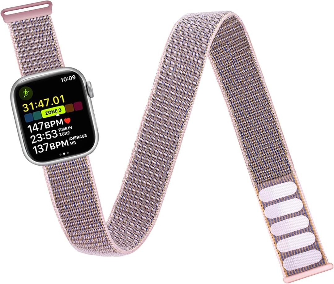 Ankle/Arm Band Compatible with Apple Watch 49mm 46mm 45mm 44mm 42mm 41mm 40mm 38mm, Breathable Nylon Armband for IWatch SE Ultra Series 11 10 9 8 7 6 5 4 3 2 1, Ankle Strap for Women Men (SandPink)