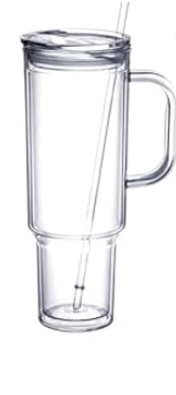 MEWAY 40 oz Acrylic Tumbler with Handle and Straw LidDouble Wall Vacuum Reusable plastic Water Bottle Travel Mug CupClassic Tumblers Cupholder Friendly (1 Pack) (Transparent)