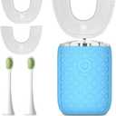 Adult Sonic Automatic Electric Toothbrush, 360 Oral Cleaning Stain Whitening, IPX7 Waterproof Rechargeable, u-Shape Brush Head*3+Straight Handle Brush Head*2 (Blue)