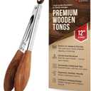 Boxiki Kitchen Wooden Tongs for Cooking - Nonstick Kitchen Salad Tongs for Serving Food, Grilling, Cooking, BBQ and Tossing Salad - Made of Natural Walnut Wood, Size 12-inch