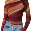 ZESICA Women's Floral Off Shoulder Long Sleeve Tops 2026 Spring Mesh Ruched Fitted Trendy Going Out Shirts Blouses, size S