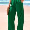 KIRUNDO Wide Leg Dress Pants for Women High Waisted Office Work Trousers Business Casual Slacks Button Flowy Palazzo Pant (Green, L)