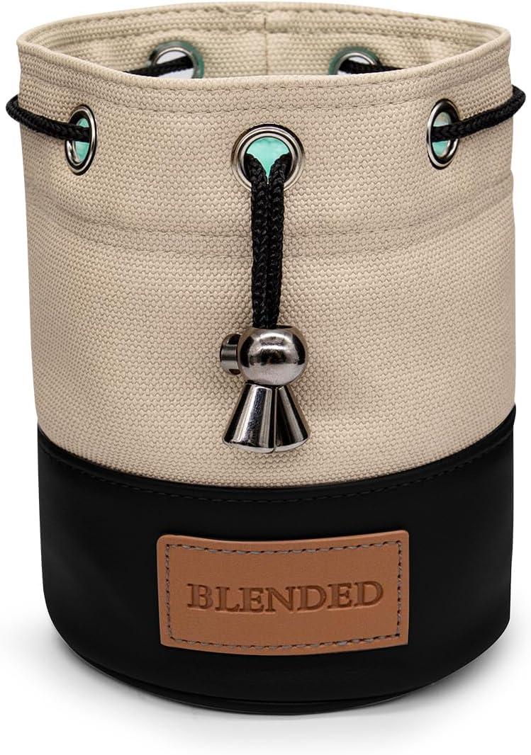 Golf Valuables Pouch,Bucket Waist Design Golf Pouch Bag with Drawstrings Golf Tee Bag Pouch Leather for Men Women (Khaki+Black)