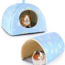 Bienbee Guinea Pig Hideout, Washable Rabbit Bed with Guinea Pig Tunnel, 2 Pack Guinea Pigs Toys Set Bunny Hideout Cage Accessories for Hamster Ferret Rabbits Bunny, Blue Daisy