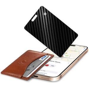 Vrebrey Wallet Tracker Card, Slim Rechargeable Bluetooth Item Locator, Smart Finder Compatible with Apple Find My for Wallet, Luggage, Passport, IP68 Waterproof (iOS Only) (Carbon Fiber Black)