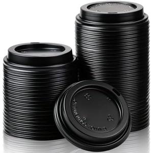 CZWESTC 200 Pack Coffee Cup Lids, 90mm Disposable Plastic Dome Lids for 10, 12, 16, 20, 22 oz Paper Hot Cups, Anti-Spill Replacement Lids for Coffee, Tea and Cold Beverages - Black