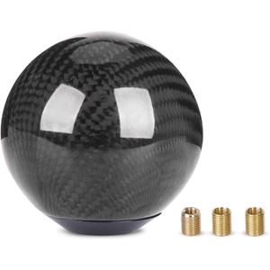 Carbon Fiber Shift Knob Gear,Universal Carbon Fiber Style Round Ball Shift Knob with 3 Adapter,Fit for Manual Car (Black)