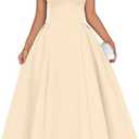 Memoriesea Women's Elegant Square Neck Swing A Line Wedding Evening Party Midi Dress (Yellow, S)