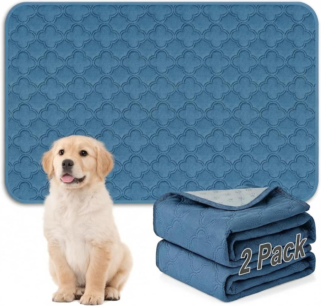 FunFurry Washable Pee Pads for Dogs - 2 Pack Reusable Pee PadsWaterproof Puppy PadsPet Training PadsSuper Absorbent with Dog Paw Shape Non-Slip Backing (Blue, 24" X 36" - 2 Pack)