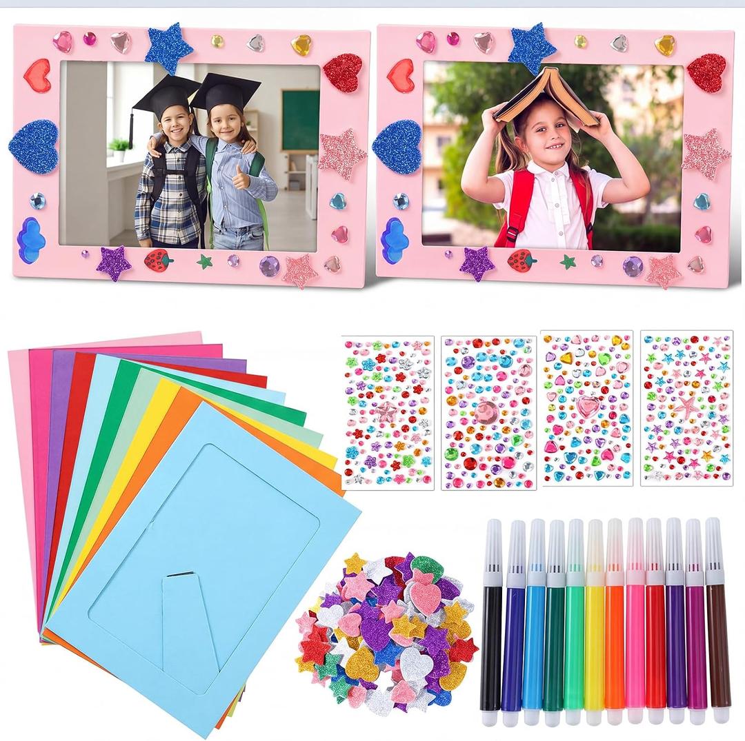 60 Set /226 Pcs Graduation Paper Picture Frames Craft Kit with Easel 4x6 Paper Photo Cards with 4 Stickers 150 Stickers 12 Pens for Graduation End of The Year DIY Crafting Classroom Picture