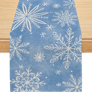 Siilues Christmas Table Runner, Blue Christmas Decorations Snowflake Christmas Runner for Table Seasonal Winter Decor Holiday Home Party Dining Table Decorations 13x72 Inch