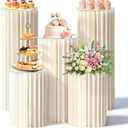 5 Pack Cylinder Stands for Party, 15.7" + 23.6" + 31.5" Height | Foldable Cardboard with 5 Pcs Acrylic Disc, For Birthday Party, Wedding, Family Gathering & Decorative Display
