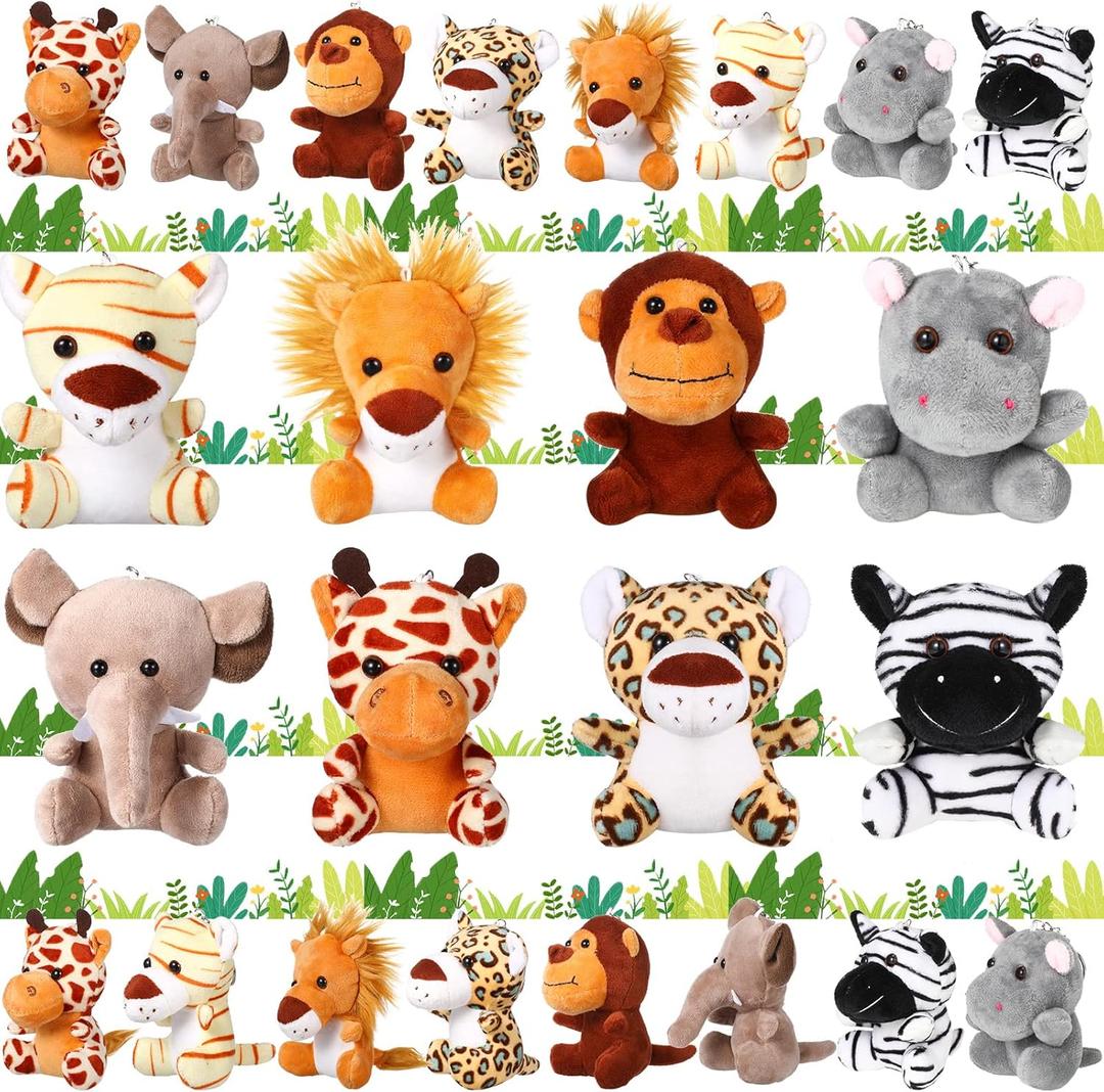 HyDren 24 Pcs Mini Stuffed Forest Animals Bulk Jungle Animal 4.8 Inch Lovely Toys Lion Tiger Elephant Giraffe Plush for Classroom Gift Stockings Filler Christmas (Single Style)