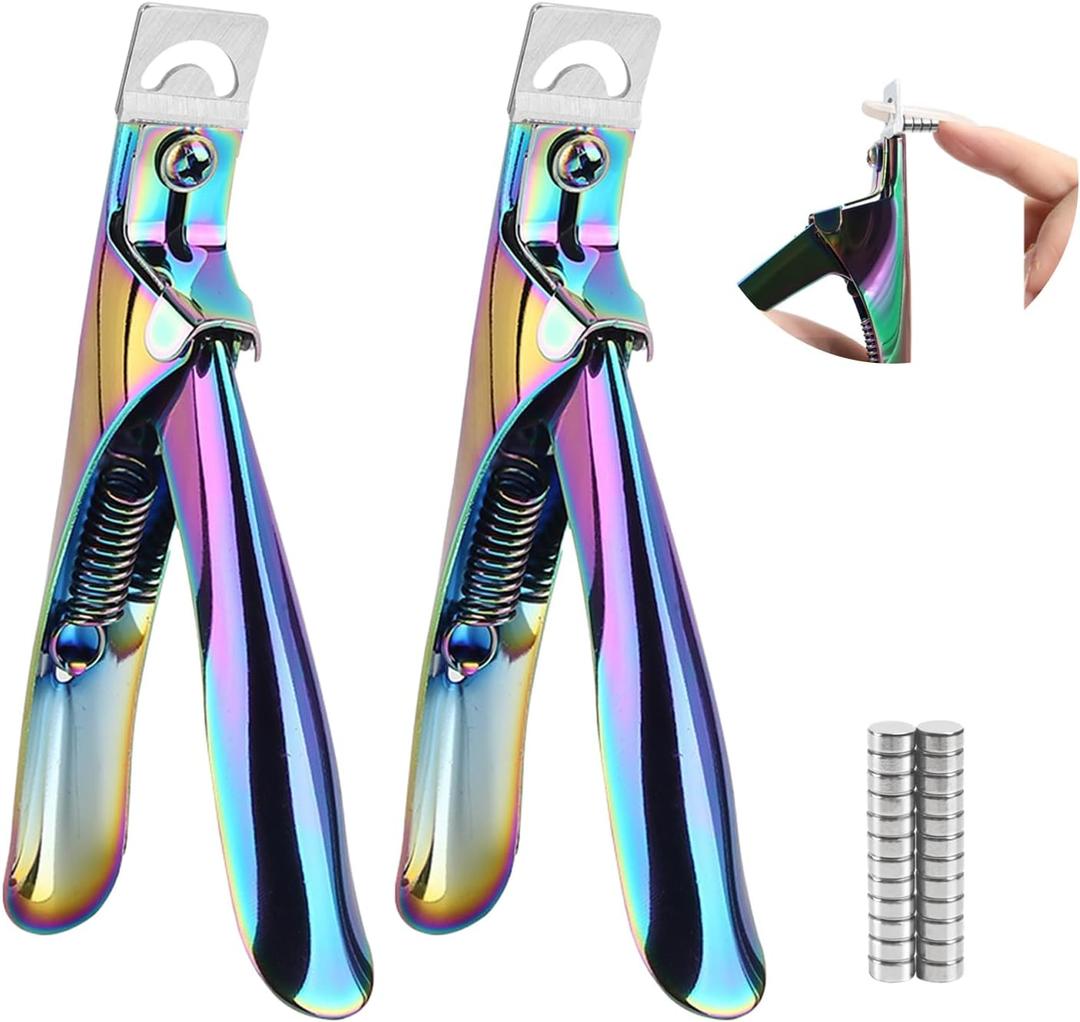 Acrylic Nail Clippers with Sizer Magnets 2pcs, Inartato Fake Nail Tips Cutters for Nail Tips Professional Manicure Tools Acrylic Nail Art Supplies (Rainbow)
