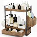 Kottwca 2-Tier Bathroom Counter Organizer with Drawer, Basket & Hooks, Wooden Vanity Shelf for Skincare, Perfume & Makeup Storage(Dark Brown)