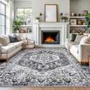 KOZYFLY Boho Area Rug 9x12 Ft Thin Rugs for Living Room Washable Bedroom Rug Non Slip Rugs for Dining Room Printed Faux Wool Area Rug Floor Carpet for Dining Room Living Room, Grey
